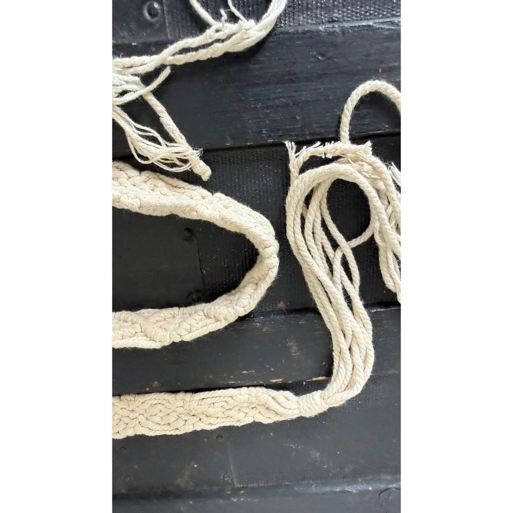 Vintage Macrame Cotton Rope Sash Belt Cream Boho Woven Fringe 57